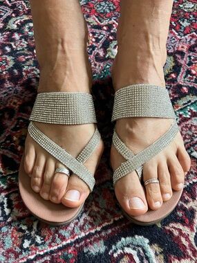 Steve Madden Silver Rhinestone Strappy Flat Sandals